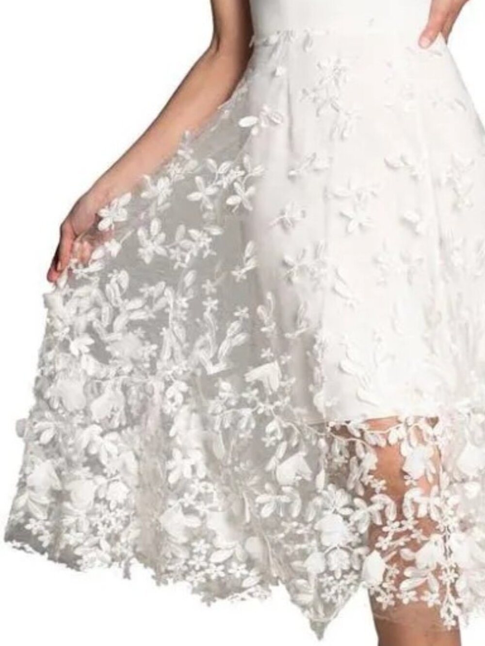 Dress the population white lace midi dress